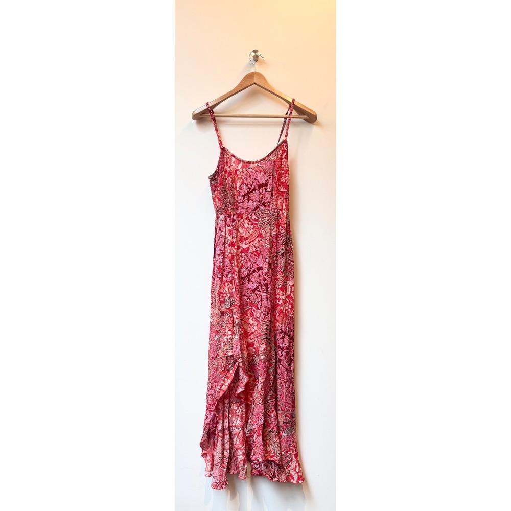 Free People Forever Yours Smocked Slip Maxi Dress Size S Red Floral Sleeveless
